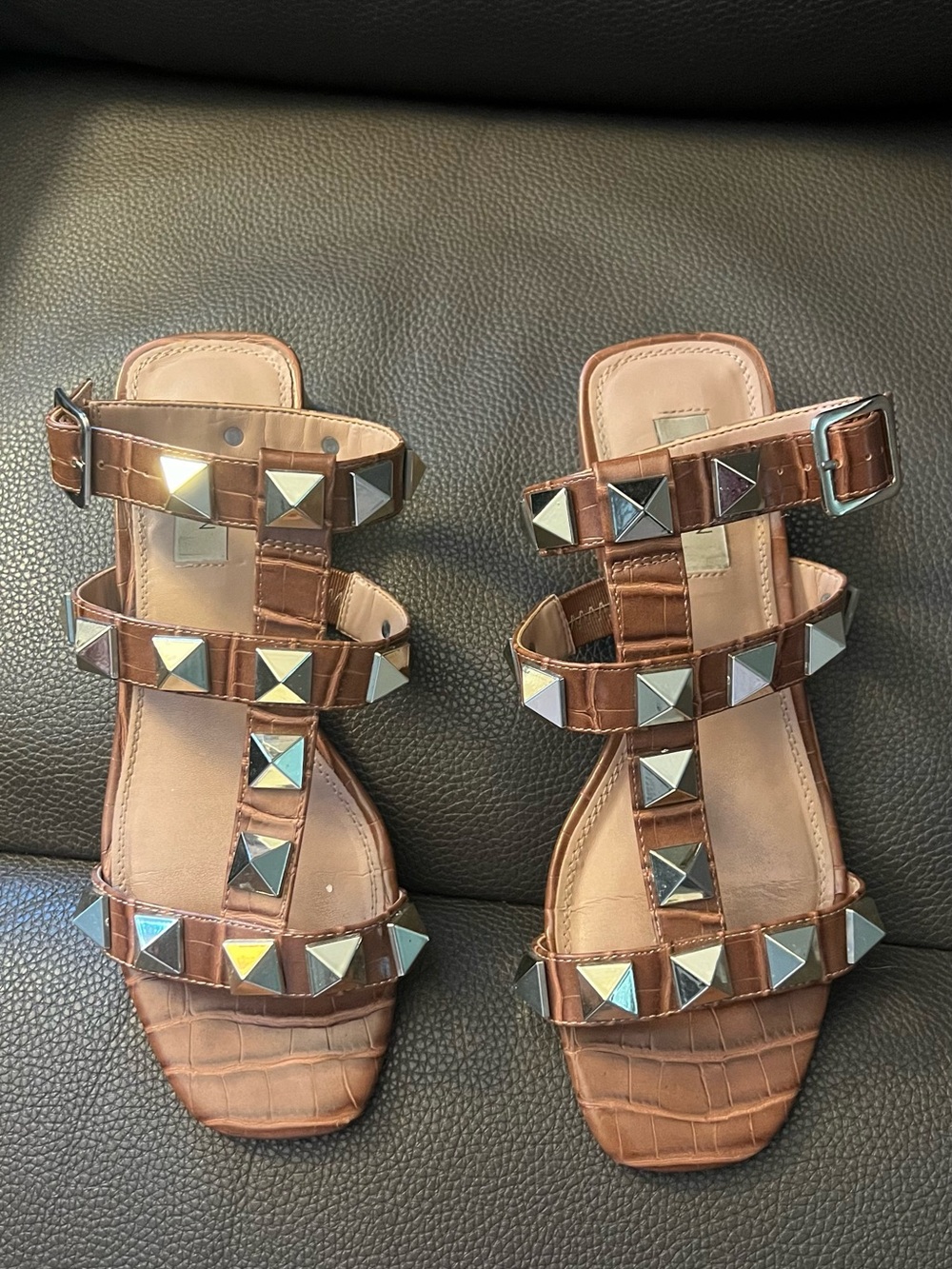 Seven7 Brown Pyramid Stud Gladiator Sandals